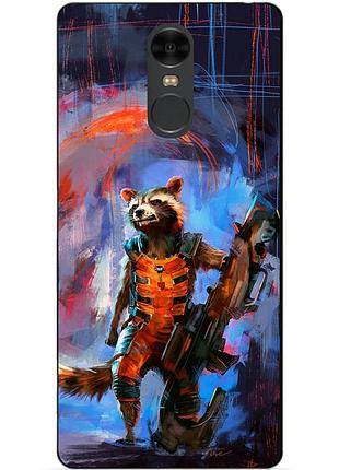 Силиконовый чехол для xiaomi redmi note 4 с рисунком реактивный енот стражи галактики