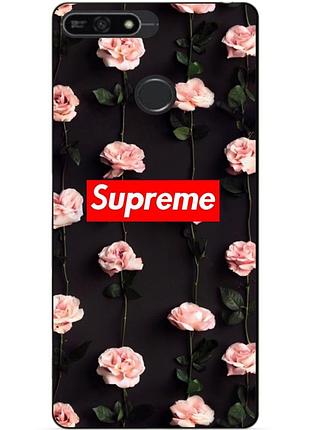 Чехол силиконовый бампер для huawei honor 7a pro с рисунком supreme на цветах