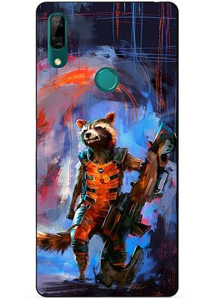 Силиконовый чехол бампер для huawei p smart z с рисунком реактивный енот стражи галактики