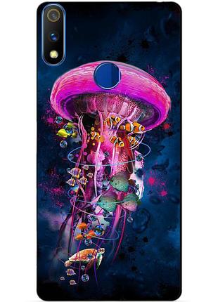 Силиконовый чехол бампер для realme 3 pro с рисунком медуза