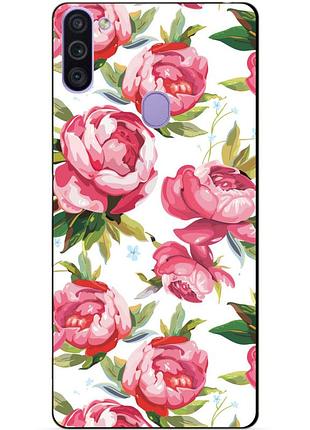 Силиконовый бампер чехол для samsung m11 galaxy m115f с рисунком пионы