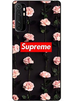 Силіконовий бампер чохол для xiaomi mi note 10 lite з малюнком supreme на трояндах