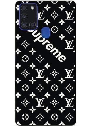 Силиконовый бампер чехол для samsung a21s с рисунком supreme