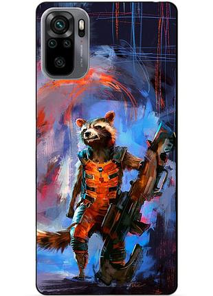 Силиконовый бампер чехол для xiaomi redmi note 10s / note 10 с рисунком енот ракета стражи галактики