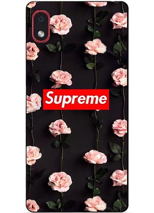 Силиконовый бампер чехол для samsung a01 core с рисунком supreme на розах