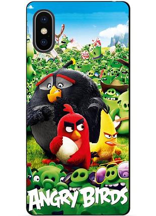 Силиконовый чехол бампер для iphone x 10 с рисунком angry birds энгри бердс