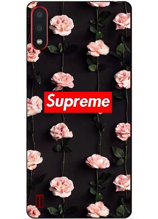 Силиконовый бампер чехол для samsung a01 galaxy a015f с рисунком supreme на розах