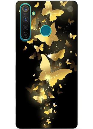 Силиконовый чехол бампер для realme q с рисунком золотые бабочки