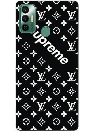 Силиконовый бампер чехол для tecno spark 7 с рисунком supreme