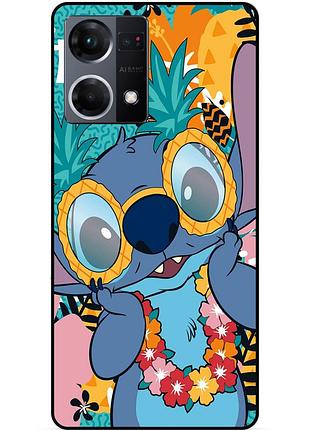 Силиконовый бампер чехол для oppo reno 7 с рисунком стич stitch