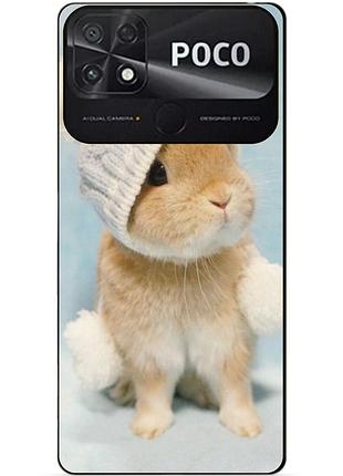 Силіконовий бампер чохол для xiaomi poco c40 з малюнком зайчик у шапці