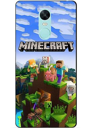 Силиконовый бампер чехол для xiaomi redmi note 4x с рисунком minecraft