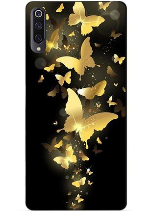 Силиконовый чехол бампер для xiaomi mi 9 с рисунком золотые бабочки