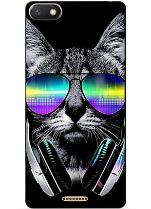 Силиконовый бампер чехол для xiaomi redmi 6a с рисунком кот в очках
