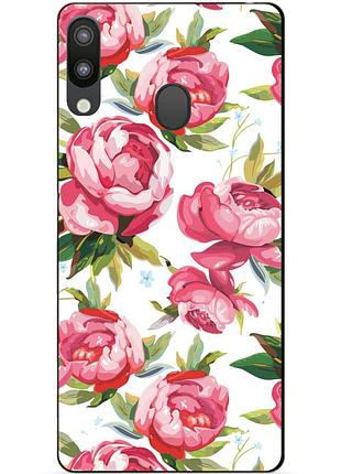 Чехол силиконовый для samsung m20 с рисунком пионы