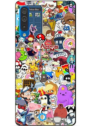 Силиконовый бампер чехол для samsung a50 2019 galaxy a505f с рисунком стикеры мультяшки