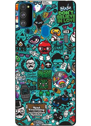Силиконовый бампер чехол для samsung m21 galaxy m215f с рисунком стикеры