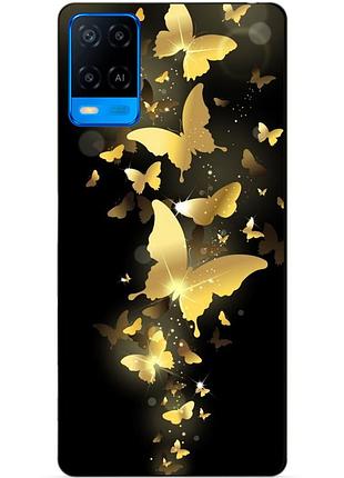 Силиконовый бампер чехол для oppo a54 с рисунком золотые бабочки