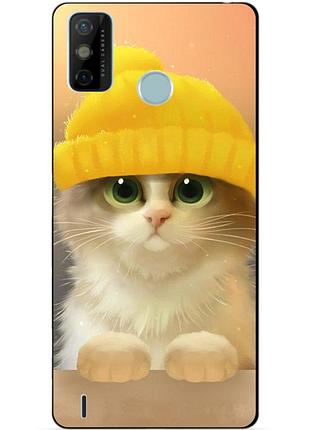 Силіконовий бампер чохол для tecno spark 6 go з малюнком котик в шапці