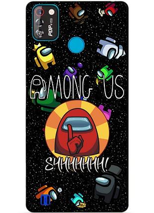 Силиконовый бампер чехол для tecno pop 4 pro с рисунком among us