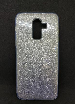 Чехол с блестками для samsung j8 galaxy j810 силикон серебрянный
