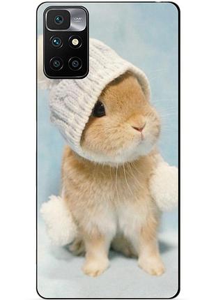 Силиконовый бампер чехол для xiaomi redmi note 11 с рисунком зайка в шапочке