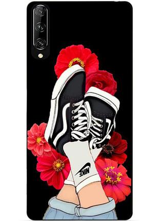 Силиконовый чехол бампер для huawei p smart pro с рисунком кеды