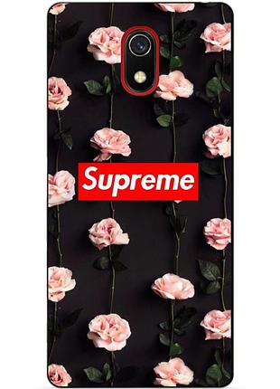 Силиконовый бампер чехол для xiaomi redmi 8a с рисунком supreme на розах