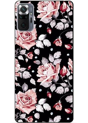 Силиконовый бампер чехол для xiaomi redmi note 10 pro с рисунком розы
