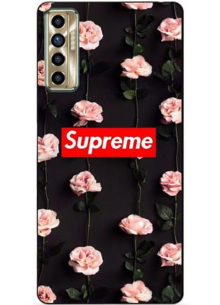 Силіконовий бампер чохол для tecno camon 17p з малюнком supreme на трояндах