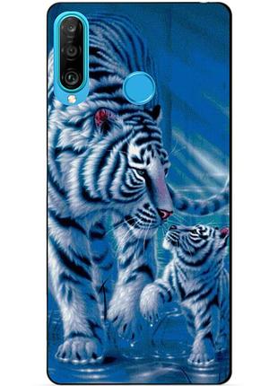 Силиконовый бампер чехол для huawei p30 lite с рисунком тигры