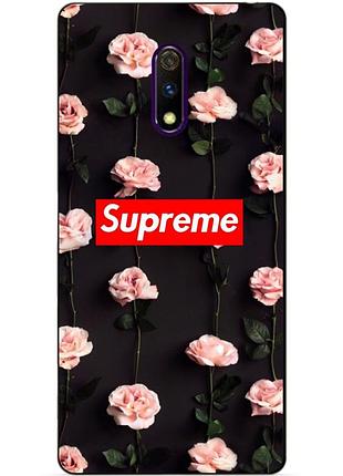 Силіконовий чохол бампер для realme x з малюнком supreme на трояндах