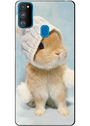 Силіконовий бампер чохол для samsung m21 galaxy m215f з малюнком зайчик в шапці