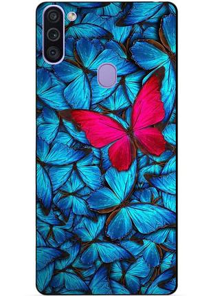 Силиконовый бампер чехол для samsung m11 с рисунком мотыльки