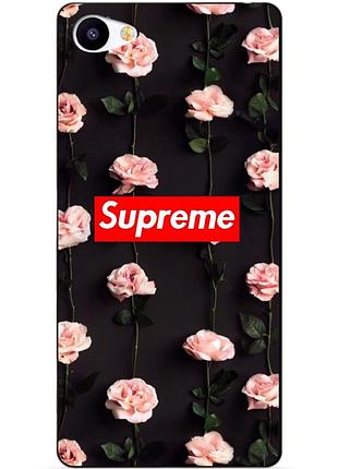 Чехол силиконовый бампер для meizu u20 с рисунком supreme на розах