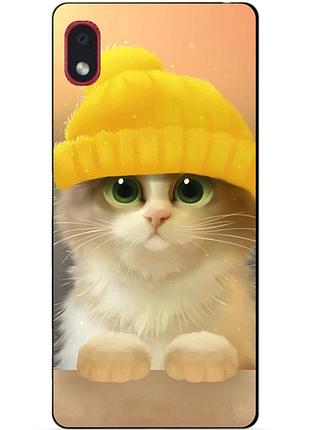 Силиконовый бампер чехол для samsung a01 core с рисунком котик в шапке