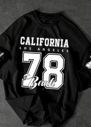 Футболка оверсайз california 78 beach чорна з принтом los angeles, унісекс чоловіча жіноча