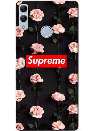 Чохол силіконовий бампер для huawei honor 10 lite з малюнком supreme на квітах
