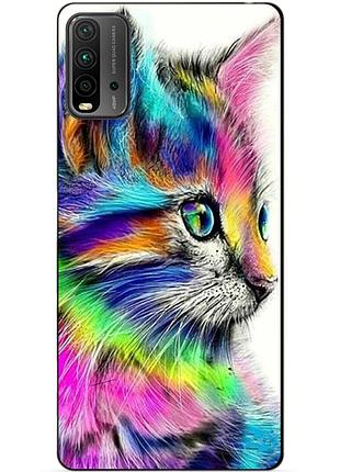 Силиконовый бампер чехол для xiaomi redmi 9t с рисунком акварельный котик