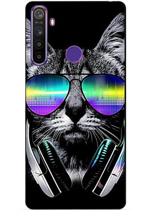 Силиконовый чехол бампер для realme 5 с рисунком музыкальный кот