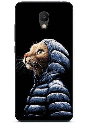 Силиконовый бампер чехол для meizu m6s с рисунком кот в куртке