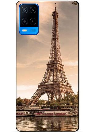 Силиконовый бампер чехол для oppo a54 с рисунком эйфелева башня