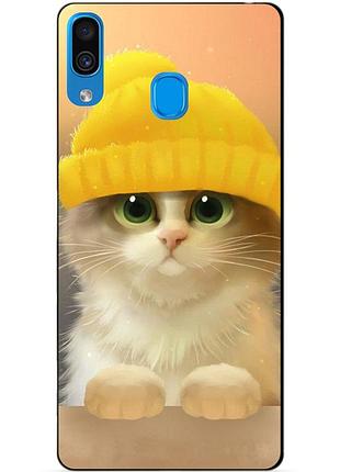 Бампер силиконовый чехол для samsung a30 с рисунком котик в шапке