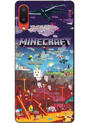 Силиконовый бампер чехол для samsung a02 с игрой minecraft