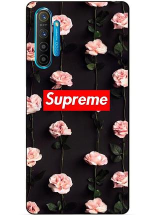 Силиконовый чехол бампер для realme xt с рисунком supreme на розах