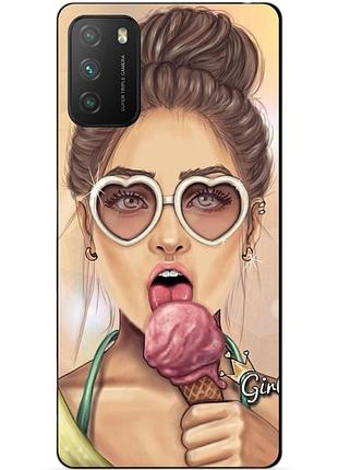 Силиконовый бампер чехол для xiaomi poco m3 с рисунком мороженое