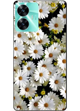 Силиконовый чехол бампер для realme c55 с рисунком ромашки цветы