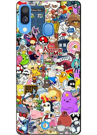 Бампер силиконовый чехол для samsung a40 с рисунком стикеры мультяшки