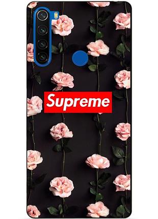 Силіконовий чохол бампер для xiaomi redmi note 8t з малюнком supreme на трояндах
