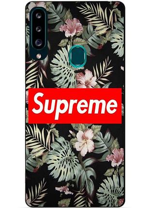 Силиконовый бампер чехол для samsung a20s 2019 galaxy a207f с рисунком supreme на листьях